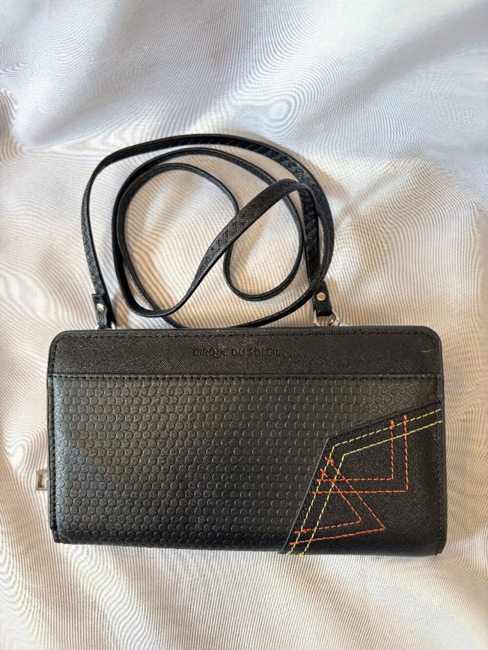 Cirque du Soleil Black Crossbody Wallet Bag Textured Pattern